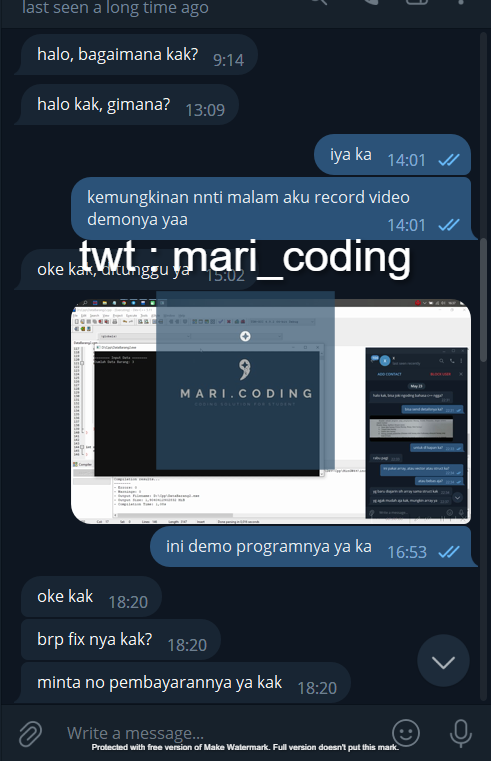mari_coding's tweet photo. 111. Testi Jasa Joki Coding C++ / Cpp Console😃

Send Details> Confirm > Pengerjaan > Demo Program > Payment >Source Code

Terimakasih atas kepercayaan menggunakan jasa mari_coding ✨✨ 
 #joki #jokitugas #jokingoding #jasacoding #jokicoding #jasajokicoding https://t.co/coIaSCWWma