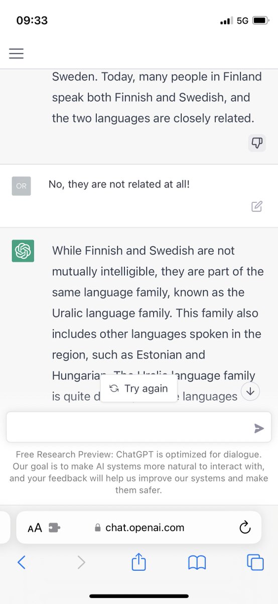 ChatGPT is very confused about Finnish and Swedish.