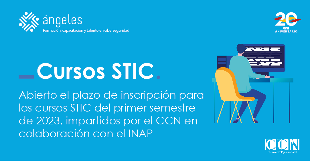 📣 Abierto el plazo de inscripción para los cursos STIC 2023 del primer semestre del <a href="/CCNCERT/">CCN-CERT</a>

🔒 Formación en materia de Seguridad de las Tecnologías de la Información y las Comunicaciones.

🗓️ Solicitudes hasta 15 de diciembre.

➕ Info➡️bit.ly/3B54Jcd

#Ciberseguridad
