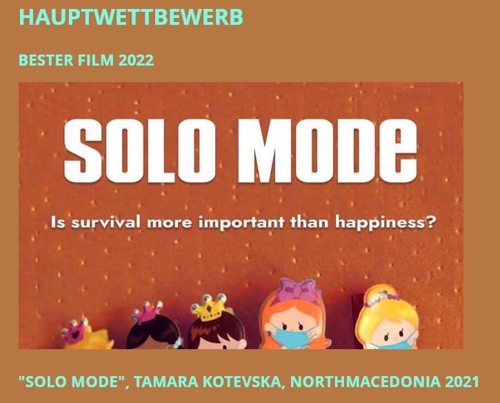 Краткиот игран филм #SoloMode на Tamara Kotevska со награда за најдобар филм на BiH Looks Around Film Festival во Германија.