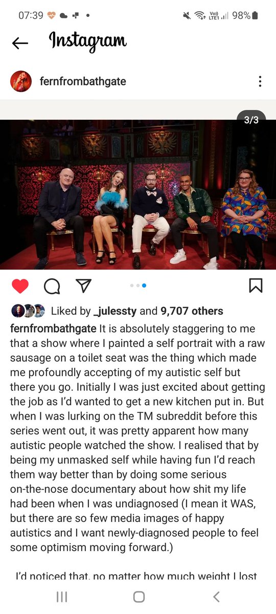 charlieensor's tweet image. Thank you @FernBrady and thank you @taskmaster. I'm so used to seeing TV shows that make out those with #Autism to be broken. It's just so positive to see a show that accommodates for an autistic person's needs. I can barely imagine a public world where I don't have to mask...