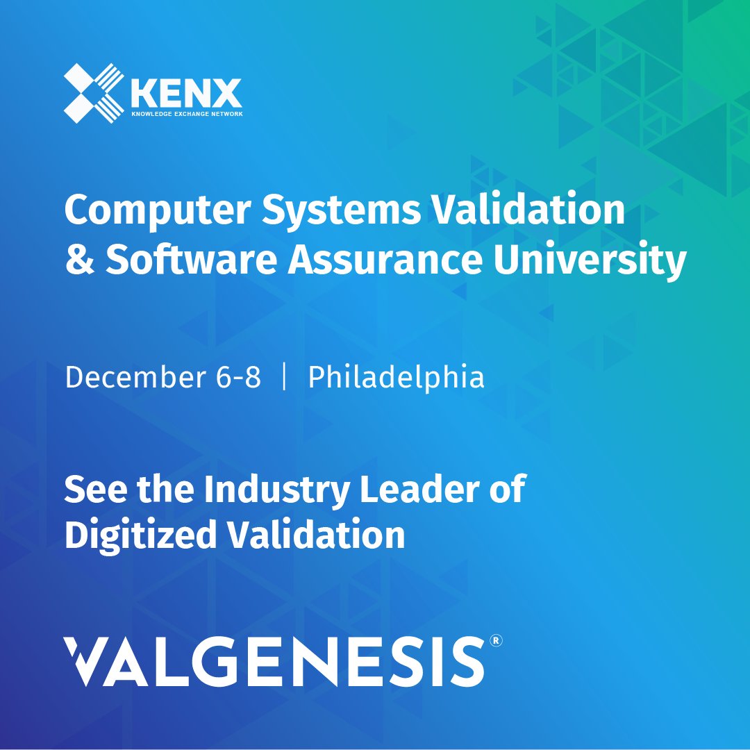 ValgenesisInc's tweet image. ValGenesis is excited to sponsor the upcoming KENX’s &quot;Computer Systems Validation and Software Assurance University&quot; happening on December 6-8, 2022 in Philadelphia. See you there!
 
kenx.org/conferences/co…
 
#PaperlessValidation #DigitalValidation #QualityRiskManagement #KENX