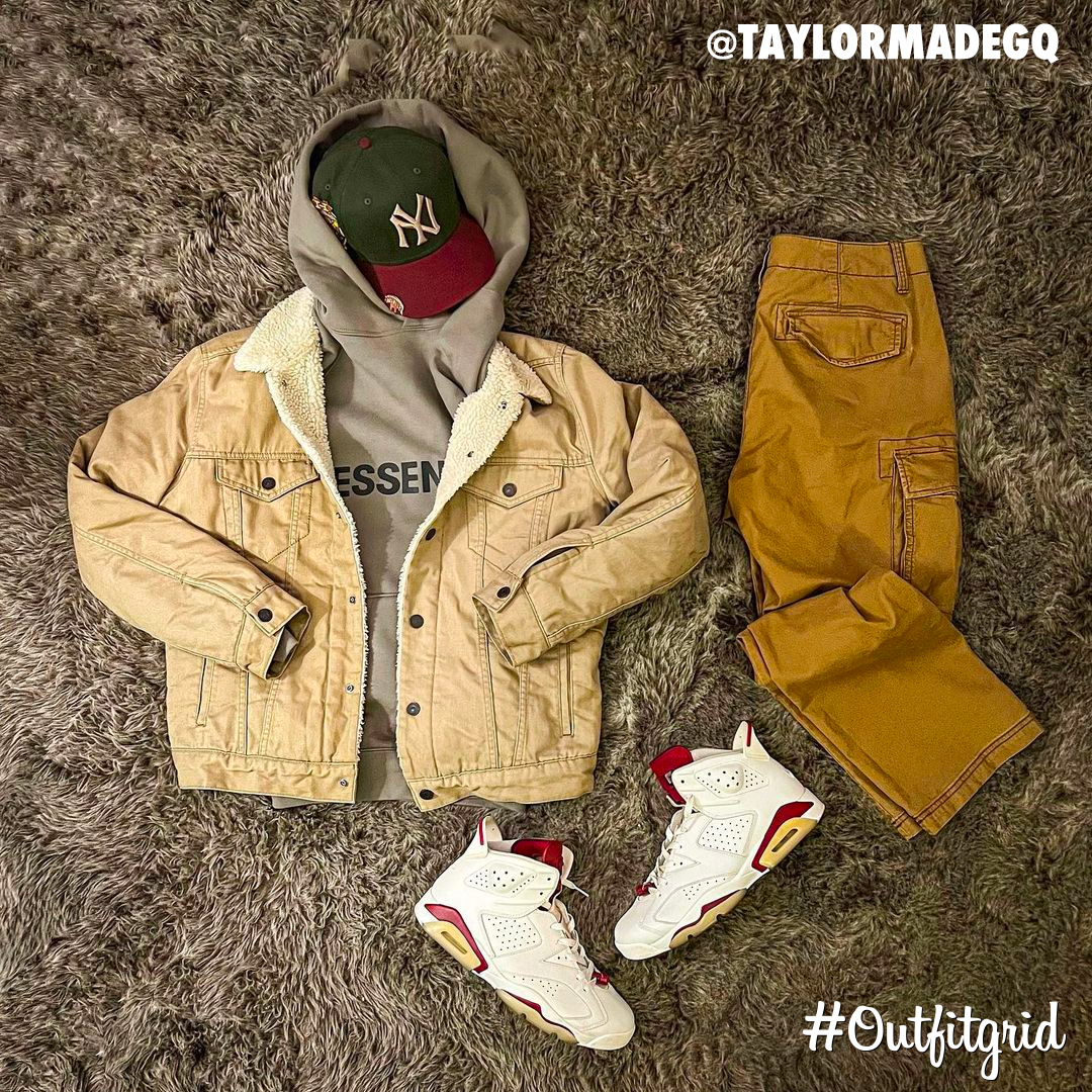 outfitgrid's tweet photo. Today's top #outfitgrid is by @taylormadegq.
▫️ #HatClub x #Yankees #Cap
▫️ #Levis #Jacket
▫️ #Essentials #Hoodie
▫️ #Gap #CargoPants
▫️ #JordanVI #Maroon https://t.co/ZDamGVEqlF