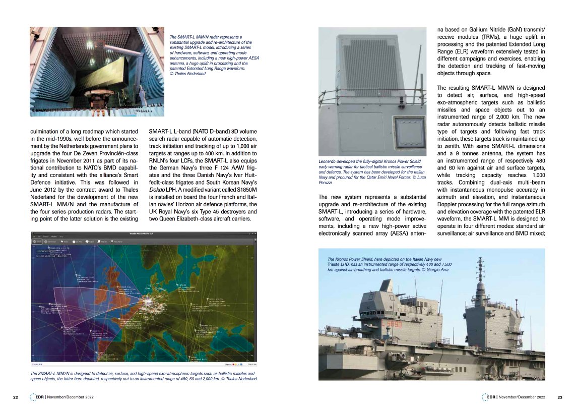 edrmagasine's tweet photo. Read Luca Peruzzi's article, "Early Warning and Long-Range Naval Surveillance Radars", in European Defence Review magazine November-December 2022 issue:
https://t.co/S2vS4ajxzg
#NavalDefence #EuropeanDefenceIndustry #IsraelDefenseIndustry #Radar #NavalForces #Missile
#EDRmagazine https://t.co/fjujpIvanF