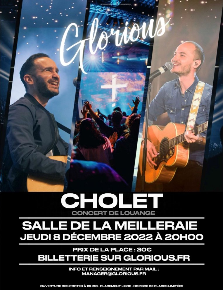 CholetCatho's tweet photo. Concert de #Glorious jeudi prochain 8 décembre à 20h à La Meilleraie à #Cholet @gloriouspop :
https://t.co/OYR1mZuqnG https://t.co/MI6lYYeYoh