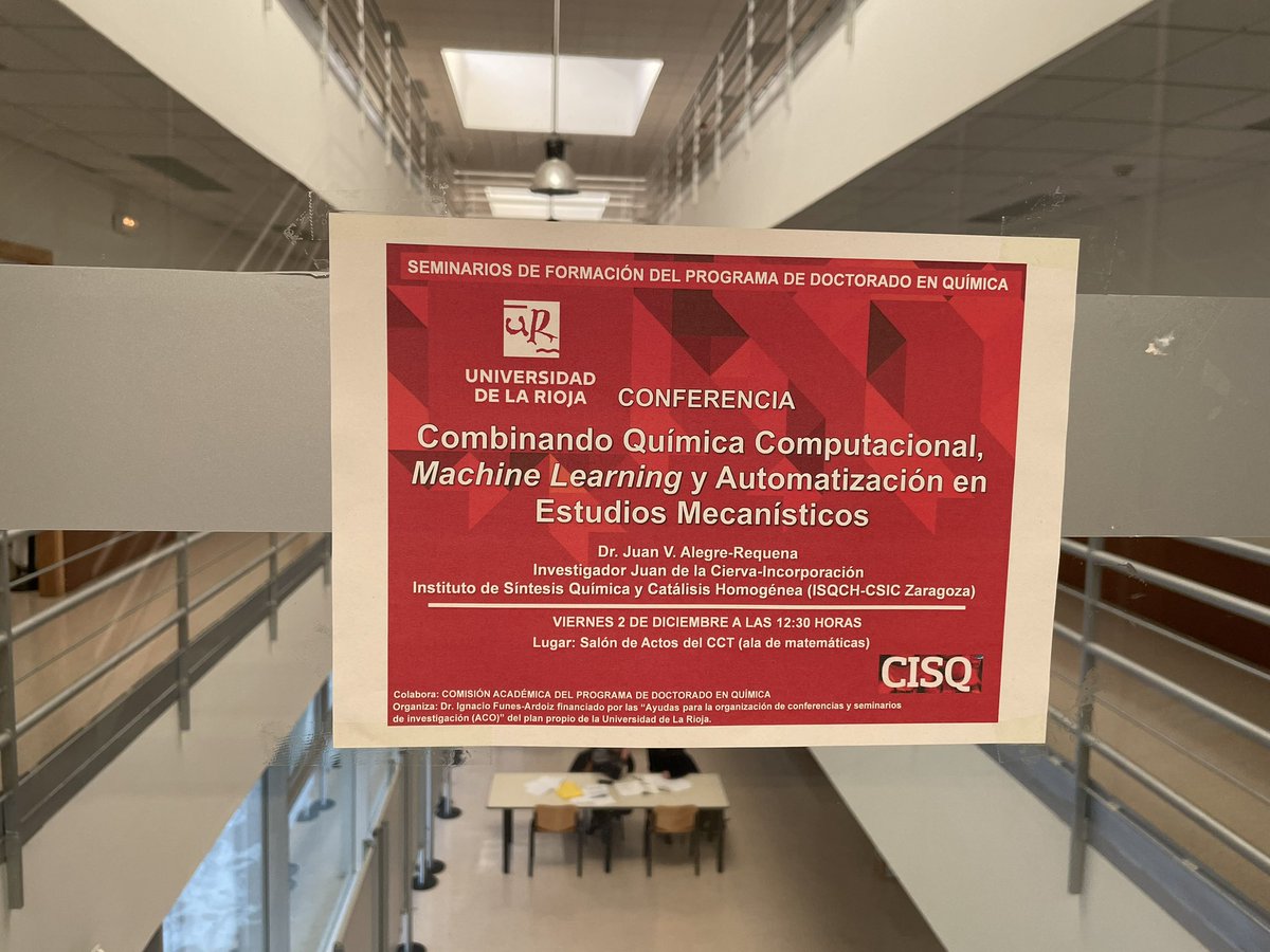 hebusto's tweet image. Nueva conferencia dentro del Centro de Investigación en Síntesis Química de @unirioja! Hoy a las 12:30. Química computacional y machine learning. #QuimicaUR #CISQ