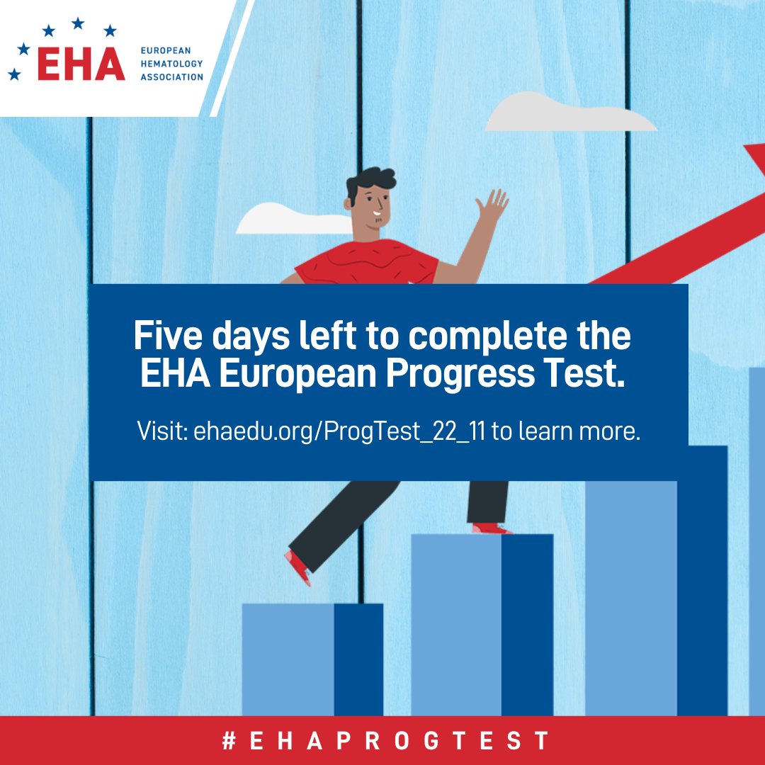 There are 5️⃣ days left to complete the European Hematology Progress Test #EHAProgTest. Take advantage of the opportunity to practice for the #EHAExam taking place in June, track your progress over time, and assess your knowledge.
Test closes December 7: ehaedu.org/ProgTest_22_11