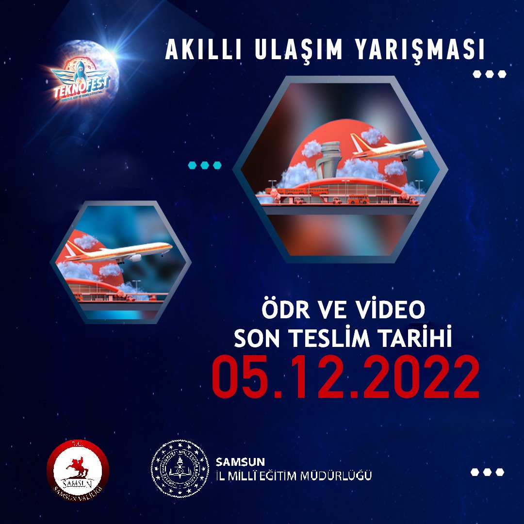 samsunarge's tweet photo. Teknofest 2023 
Akıllı Ulaşım Yarışması 
Ön Değerlendirme Raporlarının (ÖDR) ve Proje Tanıtım Videolarının Son teslim tarihi 
5 Aralık 2022 

https://t.co/0uI1em7Ur1

@zulkifdagli
@muratagar60
@samsunmem
@teknofest https://t.co/qEvMXH9BXI