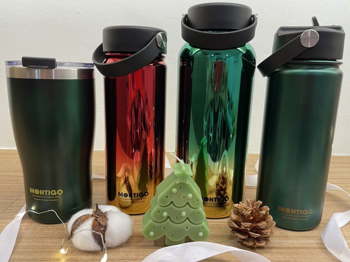 Ready for the flask-tivities! Montigo dropped its Dazzling Collection of thermoregulated Ace bottles down our chimney, and we're drinking them all up! The collection features festive colours like Forest Fantasy and Crimson Carols for 18oz and 32oz bottles! #montigo #shopmontigo