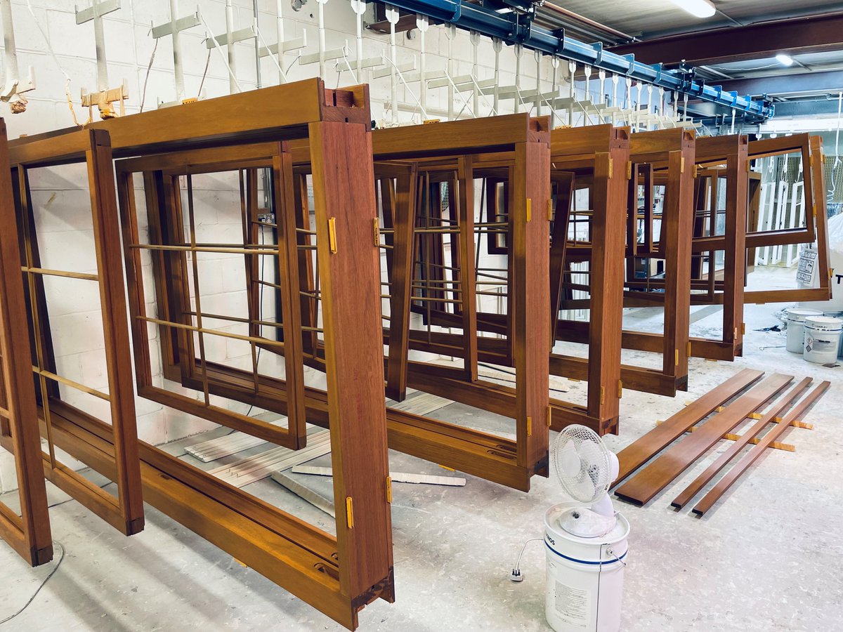 MumfordWood's tweet photo. Recently, we have noticed an overall reduction in requests for a stained finish, but they have been very popular this week! These frames have now received their Teak stain base coat with a Hemlock stain top coat.
#stainedframes #woodstain #woodwindows #teak #hemlock https://t.co/fGKNJM0t0l