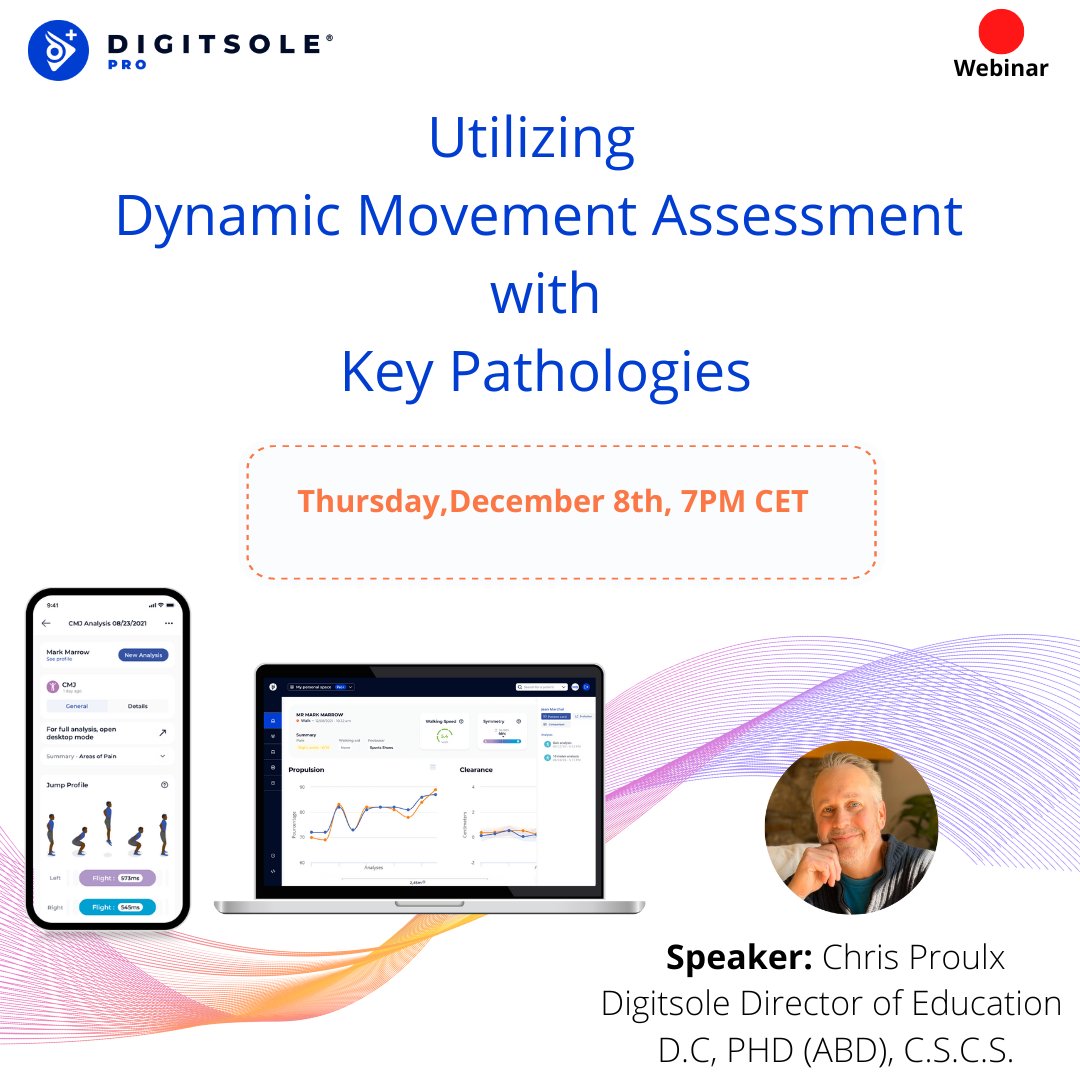 [REMINDER]✍️ Save the date! Join our webinar on " Utilizing Dynamic Movement Assessment with Key Pathologies".
➡️ow.ly/52Hr50KNFz3
Date: Thursday, December 8th - 7:00 PM CET
Speaker: Chris Proulx, D.C., Ph.D.(abd), C.S.C.S
#DigitsolePro #MotionAnalysis