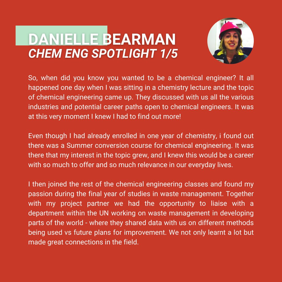 SAIChE2's tweet photo. Every month we will be sharing #BehindThePhoto stories from inspirational chemical engineers across SA. This month, we feature Danielle Bearman.
#SAIChE celebrates these figures and strives to provide the best quality of chemical engineering education in SA!
#chemeng https://t.co/hCPuHShD8c