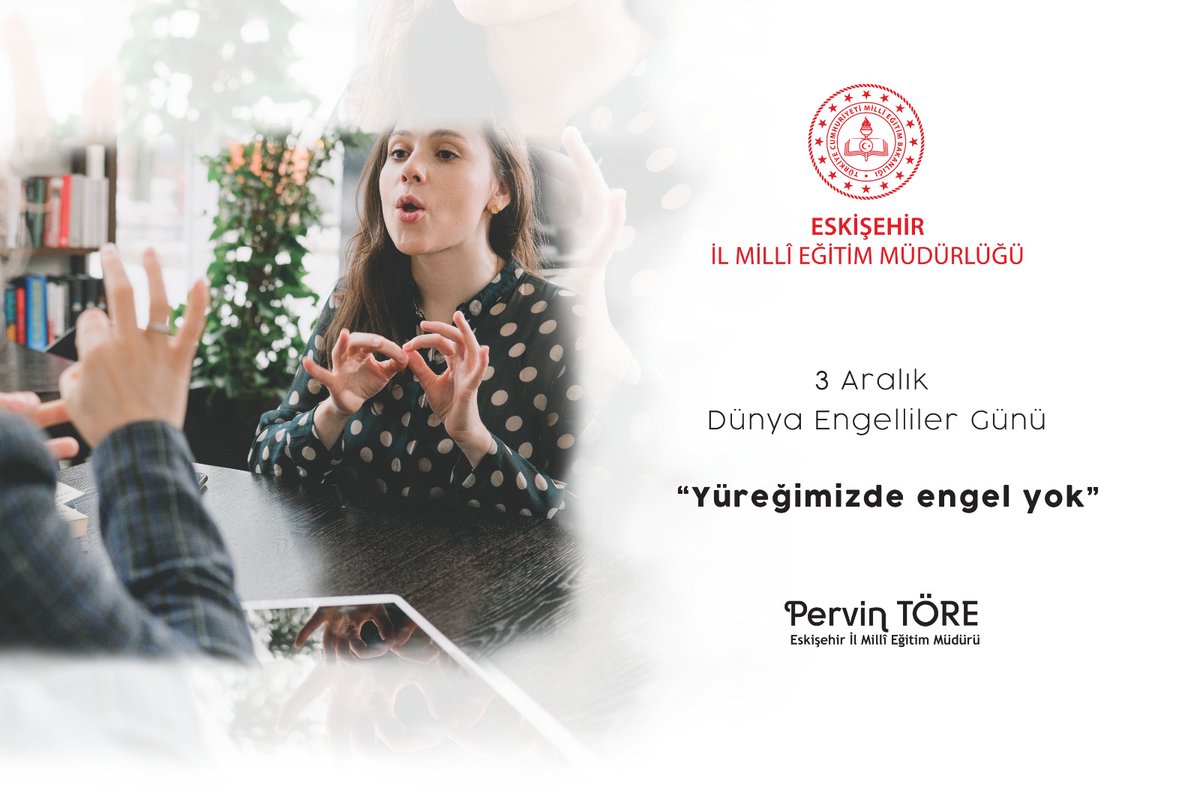 "3 Aralık Dünya Engelliler Günü"

Sevgi ile tüm engelleri aşıyoruz. ✨

"Yüreğimizde engel yok"

#EngelsizEskisehir

<a href="/tcmeb/">Millî Eğitim Bakanlığı</a> <a href="/eskvaliligi/">T.C. Eskişehir Valiliği</a> <a href="/pervin_tore/">Pervin TÖRE</a>