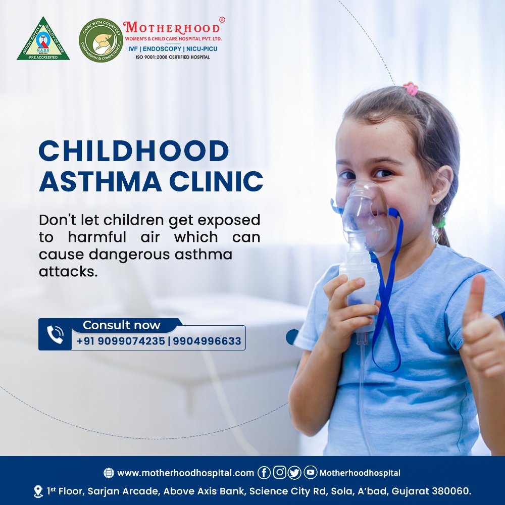 Dont let children get exposed to harmful air which can cause dangerous #Asthma attacks
 
For more,
Call: +91 9099074235 | 9904996633
Visit: motherhoodhospital.com

#ChildhoodAsthmaClinic #AsthmaClinic #AsthmaTreatment #MotherhoodIVFCenter #Ahmedabad #NewVadaj #MotherhoodHospital