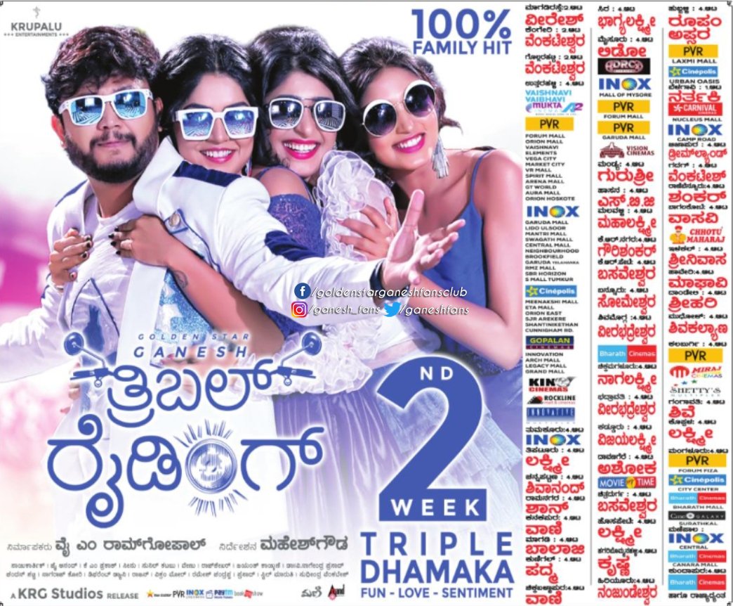 ಎರಡನೇ ವಾರದಲ್ಲಿ ತ್ರಿಬಲ್ ರೈಡಿಂಗ್ 😍 

<a href="/Official_Ganesh/">Ganesh</a> <a href="/DirectorMahesha/">Maheshgowda/ಮಹೇಶ್ ಗೌಡ</a>
<a href="/KrupaluEnt/">Krupalu Entertainments</a> <a href="/nimmamegha/">Megha Shetty</a>
<a href="/AditiPrabhudeva/">Aditi Prabhudeva</a> <a href="/Rachana_Inder/">Rachana Inder</a>

#TribbleRiding #TripleRiding #GoldenStarGanesh #GoldenStar #Ganesh #MeghaShetty #aditiprabhudeva #rachanainder #GaneshFans