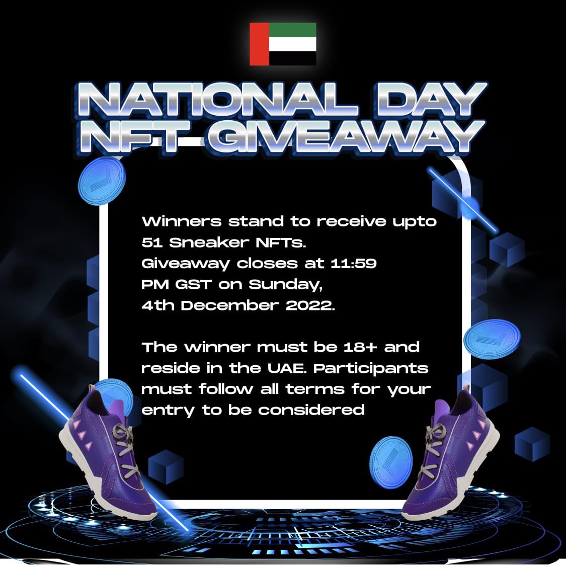 limoverseglobal's tweet photo. 🚨 HUGE GIVEAWAY ALERT!! 🚨 

This 51st UAE National Day, we’re giving away up to 51 exclusive NFT’s. Everytime you walk, jog or run when you have these NFTs, you get PAID! All you got to do to WIN is swipe the post and follow the easy instructions! https://t.co/YrFYijmmMT