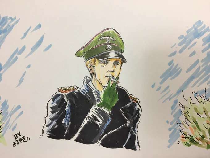 ドイツ人俳優で国際的に活躍したハーディー・クリューガーはやはりドイツ軍人役が似合うが、お決まりの軍服だけでなくシーンに合わせるのが巧み。司令部の会議は基本的な制服だが前線指揮は野戦服、さらに冬季戦はリバーシブルの迷彩ヤッケ着用で画面上も周囲の兵士より目立つ。 #映画の中の軍服 