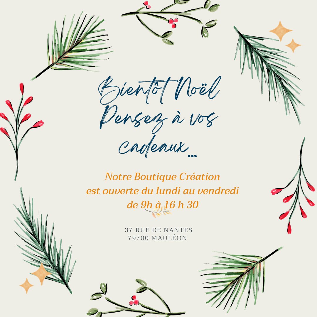 [ ACHAT DE NOEL ]
🎅Le mois de décembre est là, dernière ligne droite avant Noël. Retrouvez nos idées cadeaux en ligne et dans notre boutique située au 37 rue de Nantes à Mauléon. 
Conseils et idées cadeaux au rendez-vous 🎁🎉
Notre catalogue en ligne : fr.calameo.com/read/006895576…