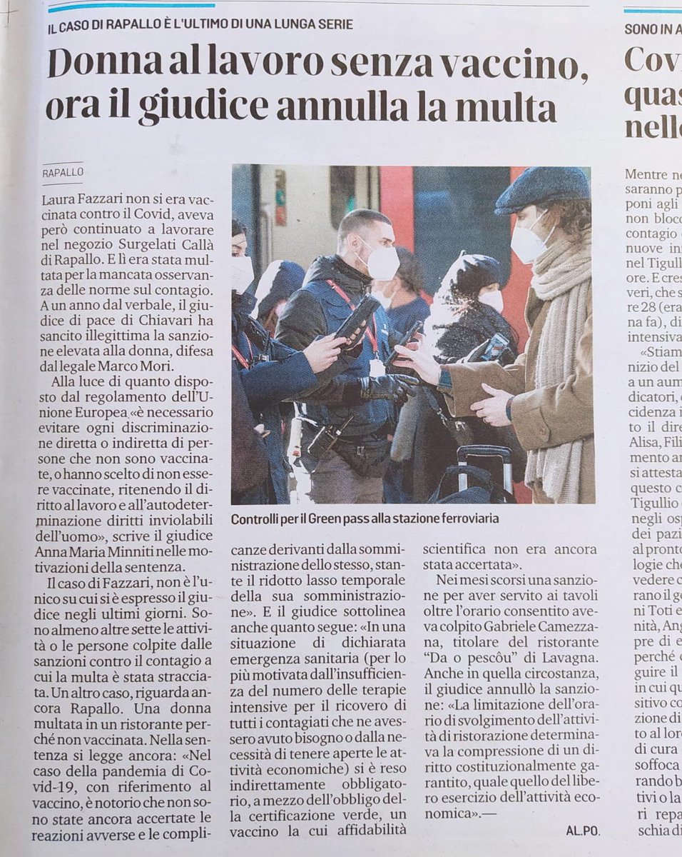 ItalexitMori's tweet photo. In una giornata storta ecco lo spiraglio per continuare a dare battaglia saltando la Corte Costituzionale, che orami è solo un organo di Governo. Dopo Firenze anche a Chiavari l’obbligo vaccinale viene demolito sulla base delle norme internazionali… https://t.co/10ngLYVg83