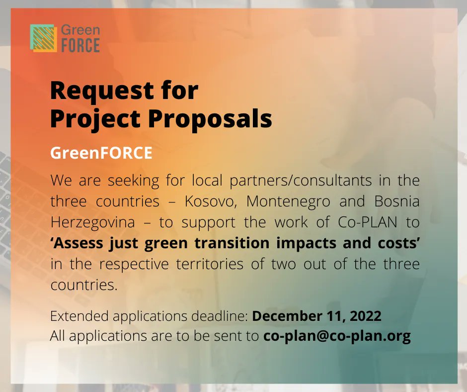 greenforcetp's tweet photo. Request for Proposal on Research and Data Gathering for Mapping Green Transition in Western Balkan Countries: Kosovo, Montenegro and Bosnia and Herzegovina.

The link below contains information about this call.

https://t.co/pWp4LcYuVy

#greenFORCE #project https://t.co/gY9KqcRJRS