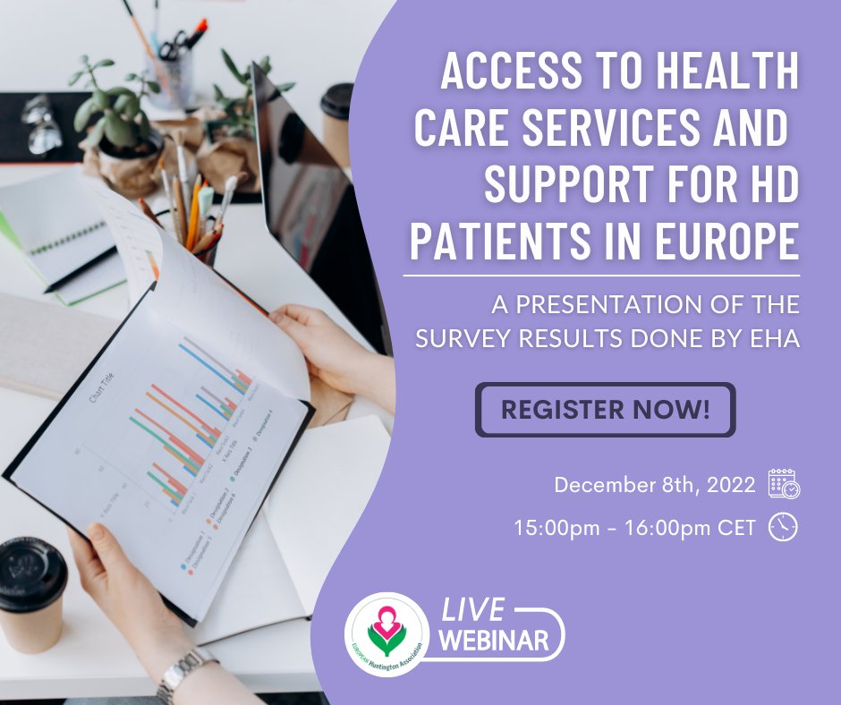 📢DON'T MISS WEBINAR: Access to health care services and support for HD patients in Europe by European Huntington Association  (@EuroHuntington)

🗓️ 8/12/2022
🕘 15h - 16h 
👉 Registration & info: shorturl.at/mCOW6 

#Huntingtonsdisease #EnfermedadDeHuntington  @ERN_RND