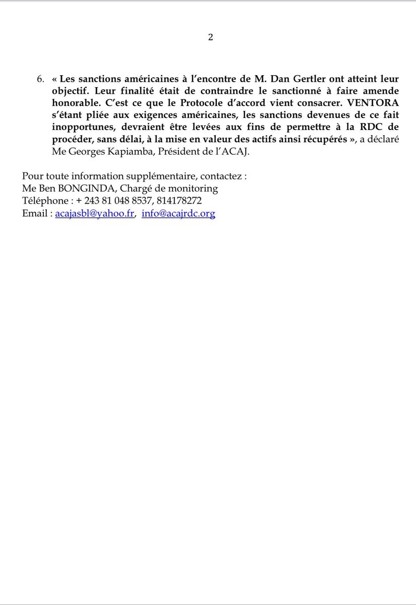 DieumerciMat's tweet photo. @acajasbl salue la publication par le Gouvernement de l’accord signé avec le Groupe Ventora. Car il a permis à la RDC de récupérer les actifs miniers et pétroliers d’une valeur de plus ou moins deux (2) milliards $. @nskazadi @PatrickMuyaya @KapiambaGeorges https://t.co/2nPTrv5pgx