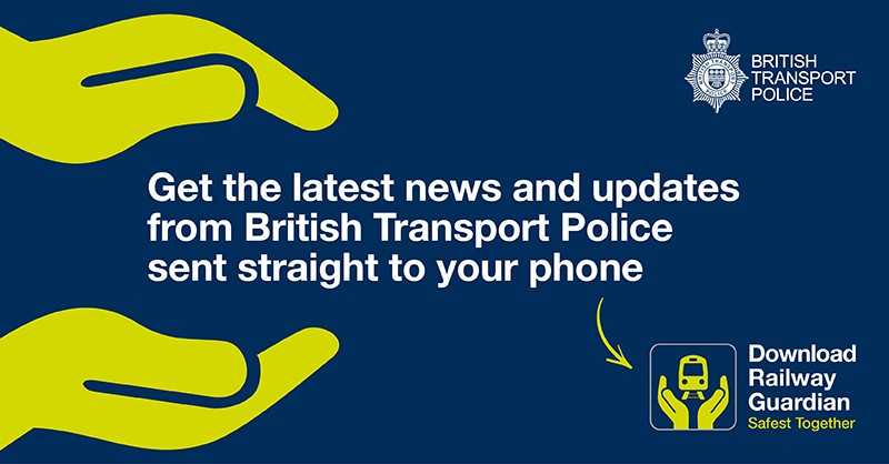BTP's tweet photo. Small actions make a big difference on our rail network. Whether you report your crimes and concerns, learn about being an active bystander, or look out for your fellow passengers. Why not start by downloading the Railway Guardian app: 
https://t.co/lAPl3Cdys5 #SafestTogether https://t.co/hcOJAJXJtH