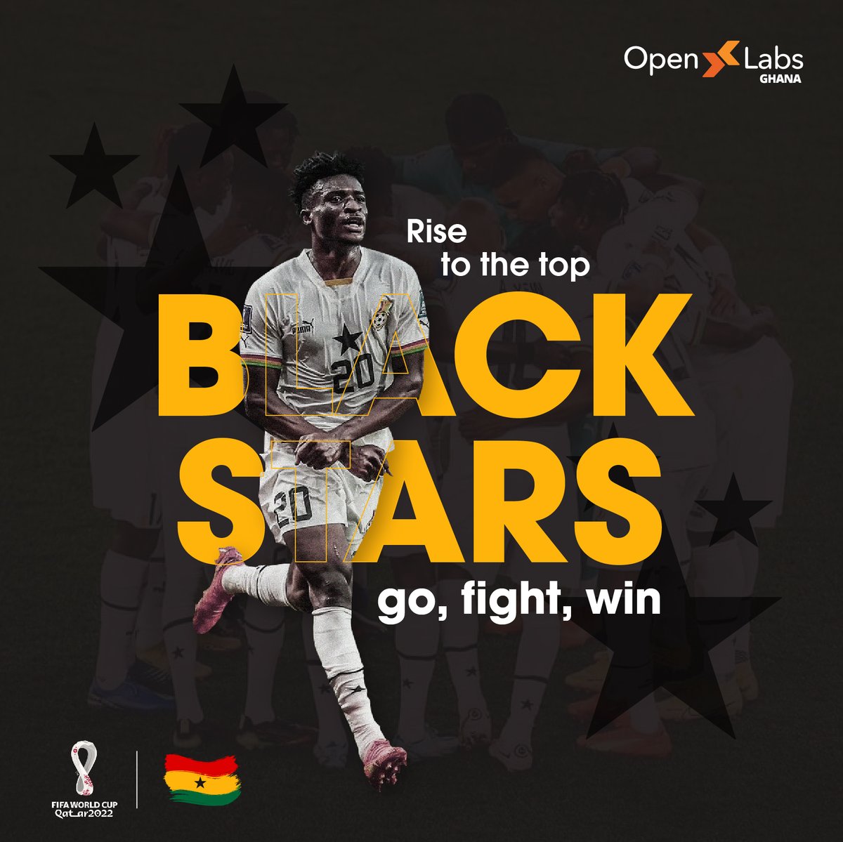 openlabsgh's tweet photo. A big shout out to our Gallant Men at this year's World Cup in #qatar2022 .

OpenLabs Ghana community is in full support in today's game. 

Go Go Black Stars. ⚽ 🥇

BLACK SHINES BRIGHTEST!!!

#qatar #blackstars #qatar2022 #football #worldcup #worldcup2022 #ghana #ghanablackstars https://t.co/K6eaEkbbmU