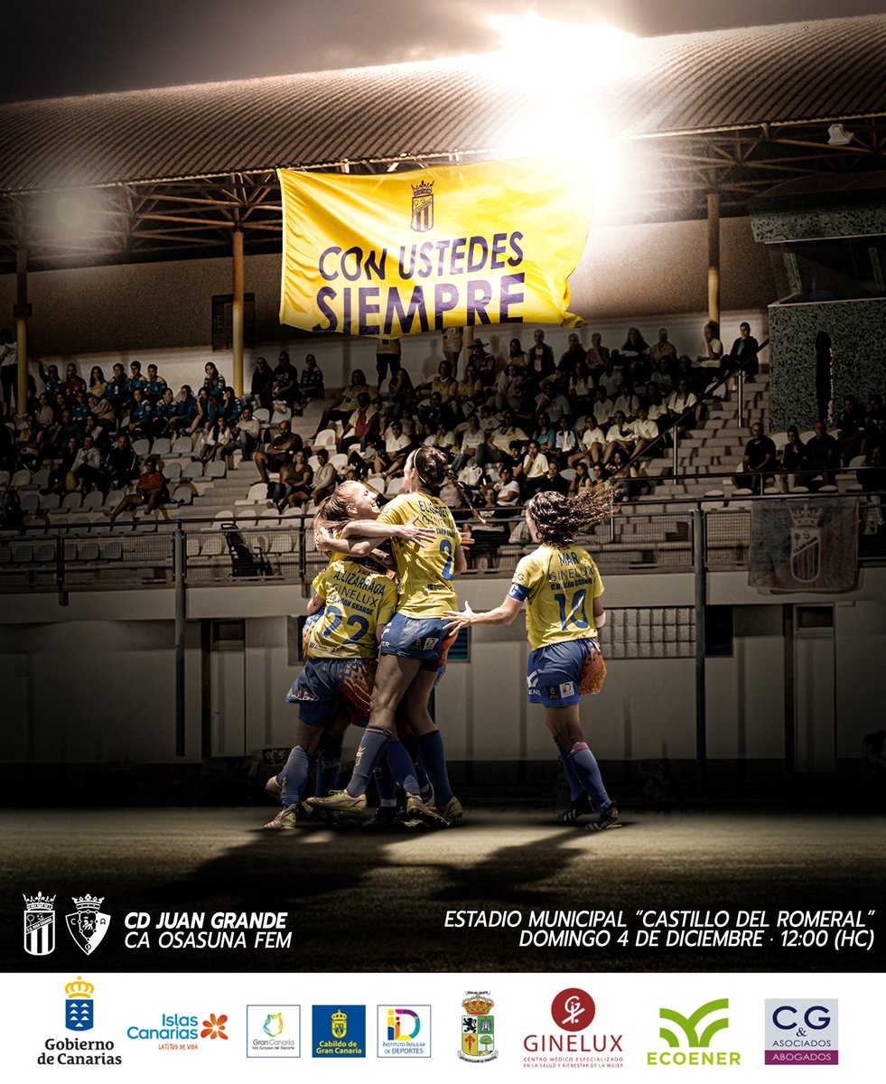 🎨 #ELCARTEL | ¡Este domingo, un nuevo reto contigo afición! ¡Con mucha ilusión de verte en las gradas! 

🆚 <a href="/Osasuna_fem/">C.A. OSASUNA</a> 
📅 Dom, 4/12
⏰ 12:00h (HC)
🖌 @RalphLD 

#GineluxJuanGrandeOsasunaCF
#PrimeraRFEF