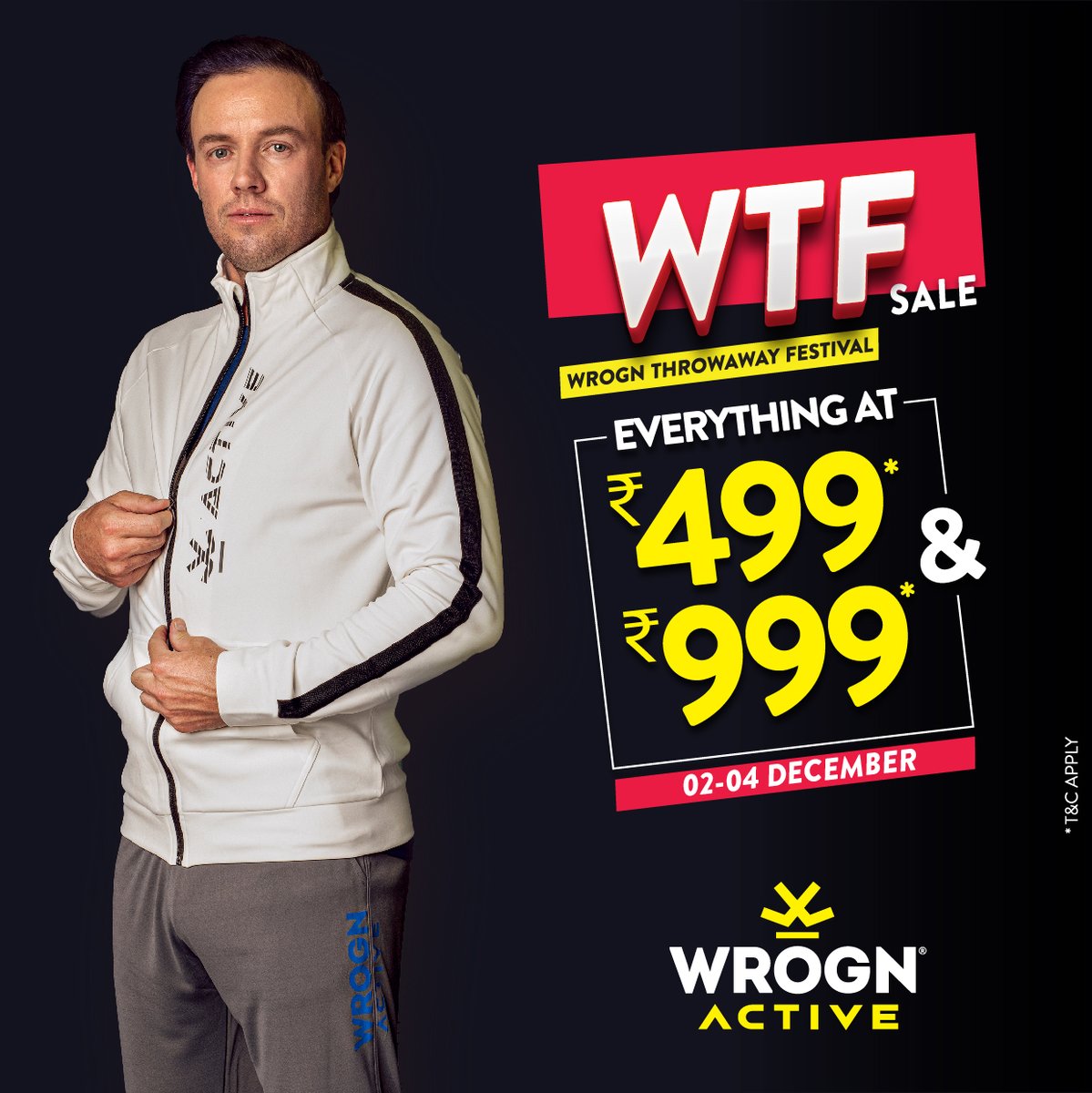 ABdeVilliers17's tweet photo. Get Active. Go Wrogn.
The Wrogn Throwaway Festival is here. Check out the most amazing deals on Men's Active Wear by clicking the link here: https://t.co/kTPJOgbx2f
#StayWrogn #WrognThrowawayFestival #WTF #WrognActive #Sale @StayWrogn https://t.co/ta1eQ7pCVd
