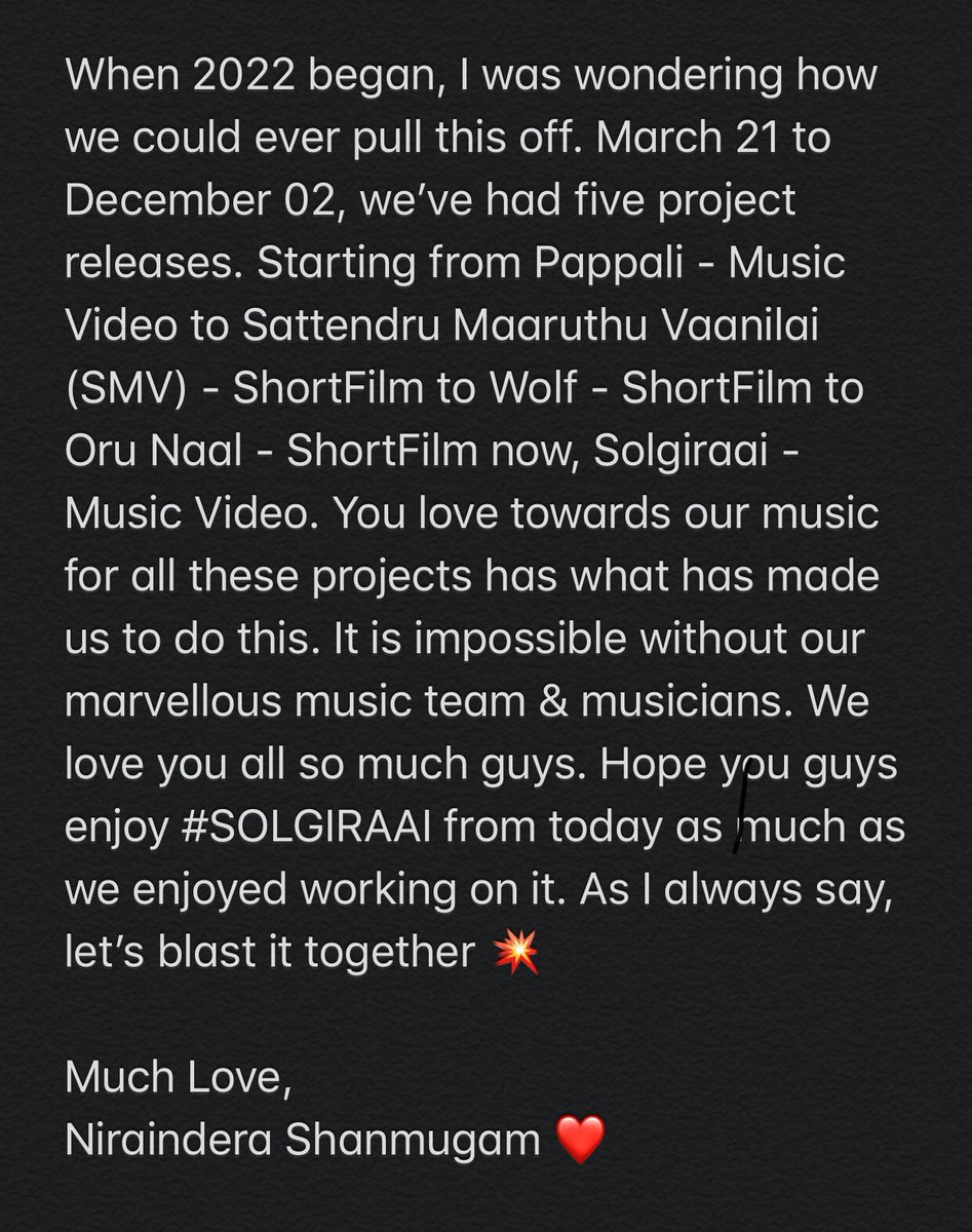 niraindera's tweet photo. A Little Note From My Heart For All Of You ❤️
#S #Solgiraai #Team #Nirain #Niraindera #NirainderaShanmugam #ANirainderaShanmugamMusical https://t.co/Euvg0JhvzL