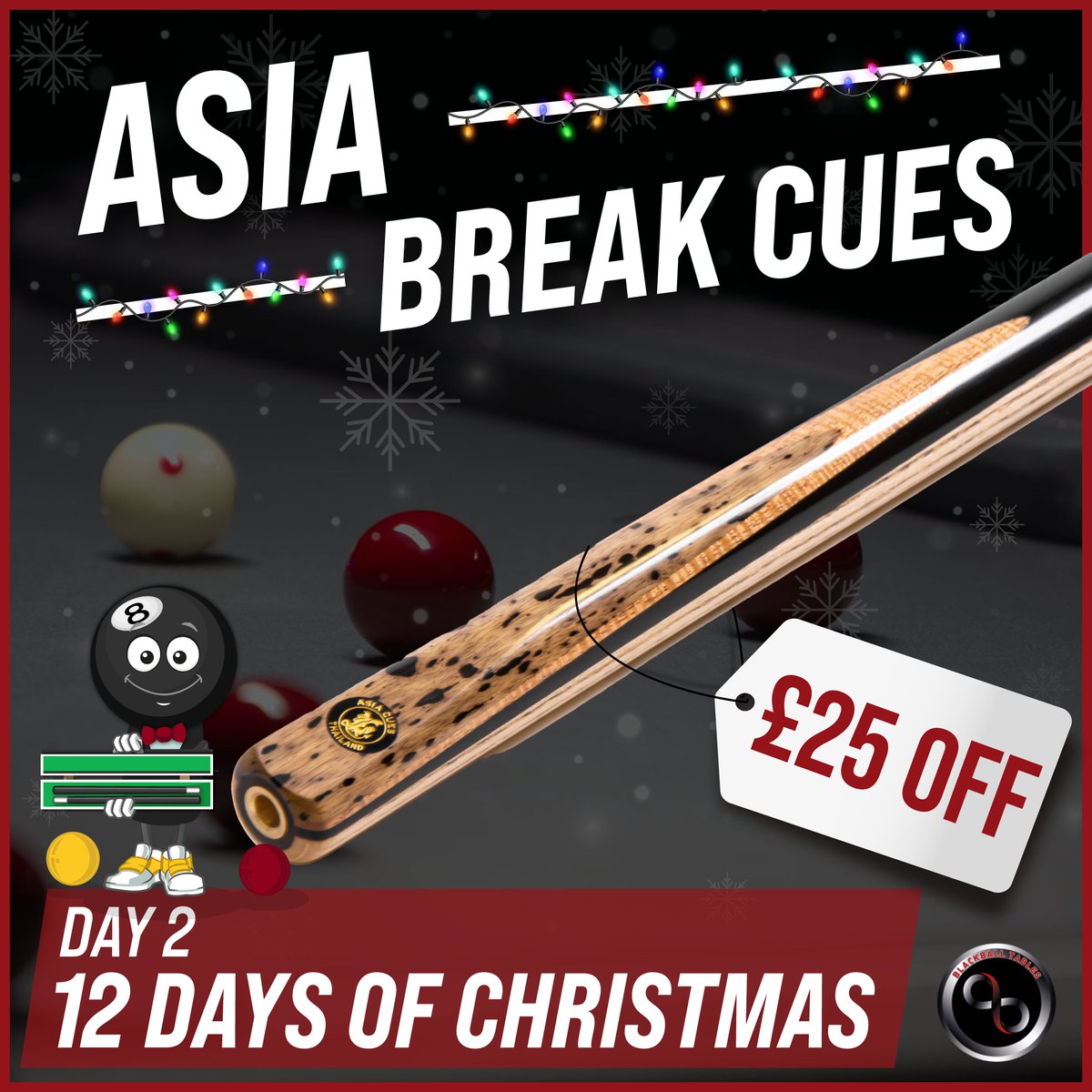 It’s Day 2 of the Blackball Tables #12DaysOfChristmas event and we are offering £25 off all Asia Break Cues on our website🎅

Shop here 👉 bit.ly/3VC6VQb

#12daysofxmas #blackballtables #specialoffers #pooltables #christmaspresent #pool