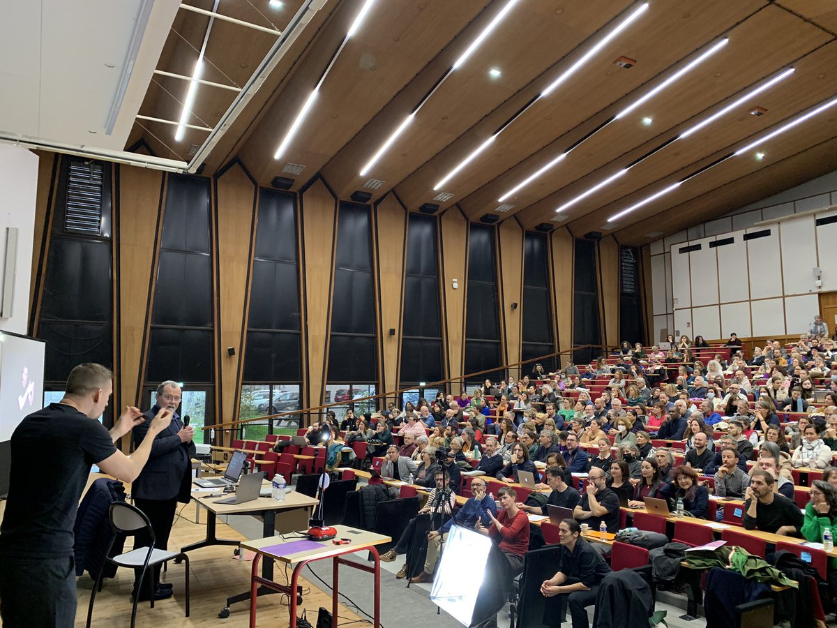 LarreLionel's tweet photo. Beaucoup, beaucoup de monde pour le colloque de recherche sur les langues des signes et l’iconicité, organisé par l’association #GRAALS et avec le soutien de l’ERSSàB @UBMontaigne. #LSF #linguistics https://t.co/2kaEMLbKG1