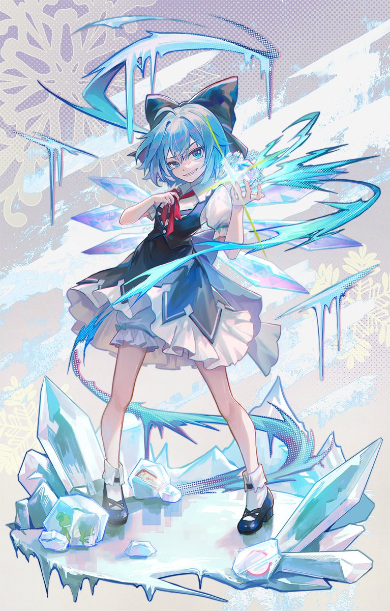 cirno 1girl ice solo blue hair blue eyes bow dress  illustration images