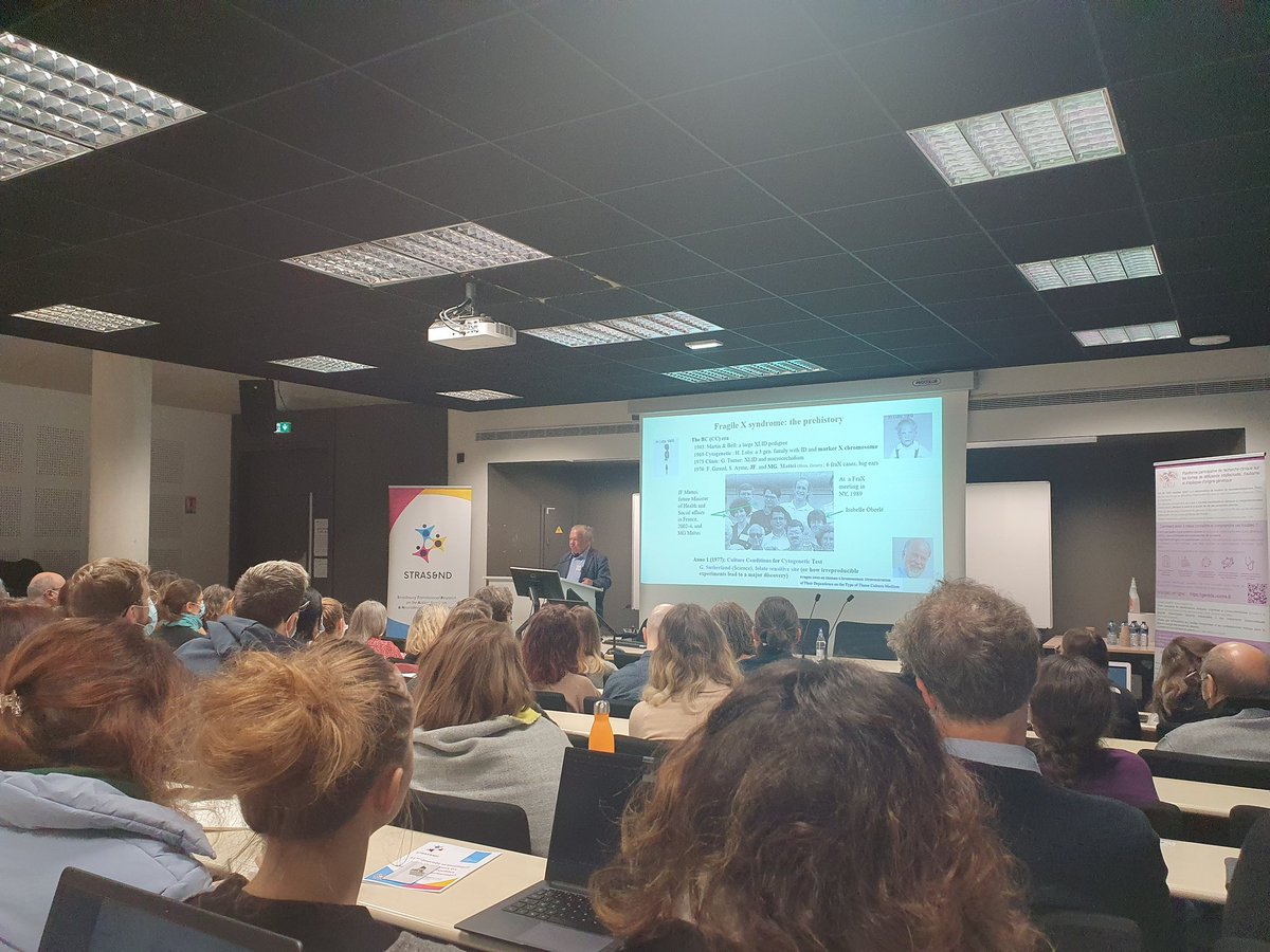 YannHerault's tweet photo. Un magifique rappel de l'Histoire de la maladie du  X fragile par le Pr Jean-Louis Mandel aux journees STRAS&amp;ND pour la recherche sur l Autisme et les troubles neurodeveloppementaux ! Un bel exemple de la démarche scientifique pour des découvertes majeures en génétique! @IGBMC https://t.co/GRbaAv0YNO