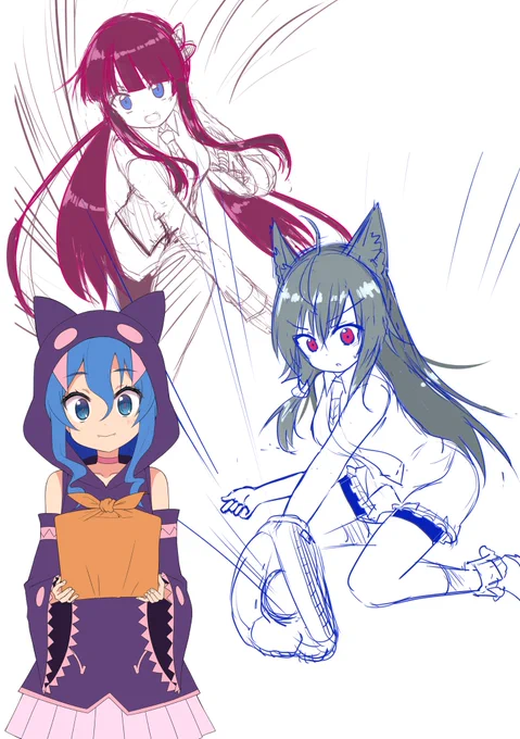 途中まで描いたけど完成の見込みがない絵を供養する日①黒井津さん、ウルフ君、ヒュドラちゃん 