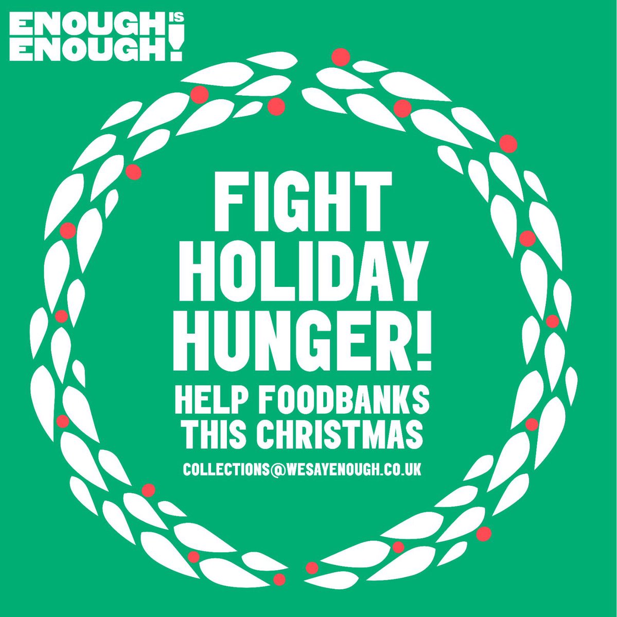 This Christmas, millions of kids face a holiday of hunger. But we’re fighting back. Enough is Enough wants to hear from community spaces, pubs, football clubs- anyone who can arrange a collection for a food bank. collections@wesayenough.co.uk Let’s #EndHolidayHunger