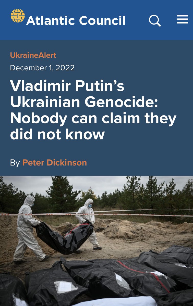 Russia IS committing genocide in Ukraine.

As more &amp; more nations recognise this there is no longer any room for doubt or plausible deniability on the part of Russian people.

Russian intent is clear, evidence is abundant.

Read Peter Dickinson’s latest👇
atlanticcouncil.org/blogs/ukrainea…