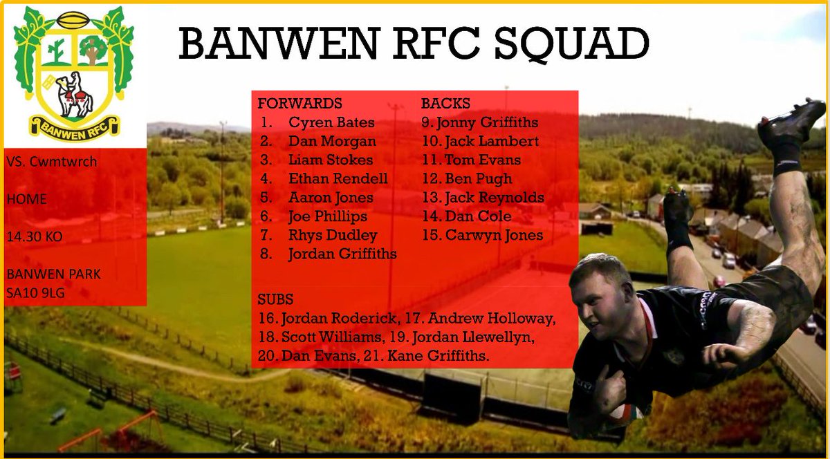 BanwenRFC's tweet photo. Here's your team to face @CWMTWRCHRFC tomorrow.
1st league start for Cyren and Dan in the front row. Rhyd Dudley, kane Griffiths and Jordan Roderick back from injury. Our squad is starting to look healthy again. 🏉 https://t.co/pj3D8BaQYL