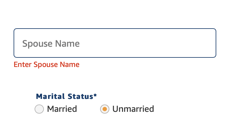 Pragya1112's tweet image. Amazon thinks I am secretly married and will tell them my spouse's name even though I checked the 'Unmarried' option. :/

I have vowed to keep my spouse a secret, amazon. Don't act smart with me, &amp;amp; definitely don't force me.  

#poordesign #amazondesign #amazon