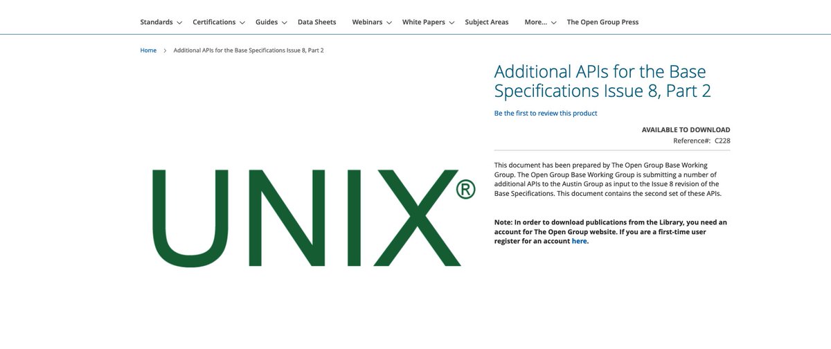 unixr's tweet image. The Additional APIs for the Base Specifications Issue 8, Part 2 has been published by @TheOpenGroup The document can be downloaded from opengroup.org/library/c228 (an account is required).