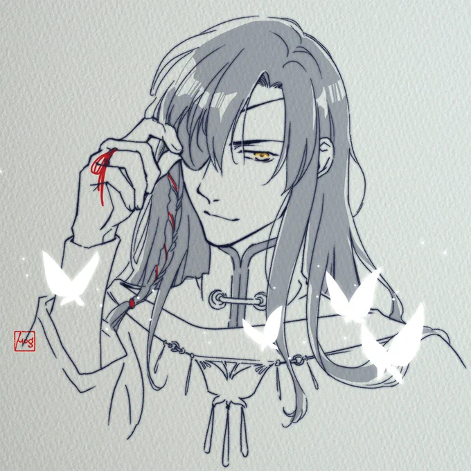 れんちゃんの入稿おつ&おめに、ほぼミリしらで描いた花城(天官賜福)の文字なし差分です…… 