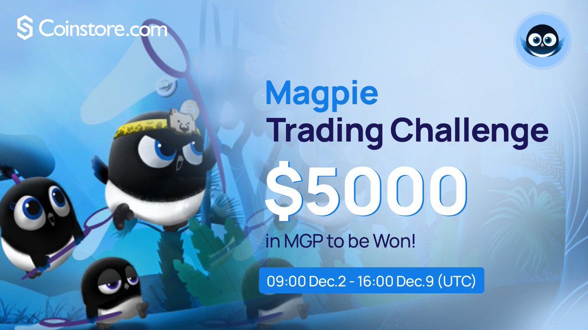 CoinstoreExc's tweet photo. ๐ข The #Magpie Trading Challenge is LIVE!
๐ฒ5,000๐ฒMGP Tokens to be Won! @magpiexyz_io
๐: 02 December - 09 December 16:00, 2022 (UTC)
Submit and Join Campaign ๐๐๐
https://t.co/XvMM7ecnrI
#campaign #MGPToken #crypto #challenge https://t.co/WSuGVCO1ld