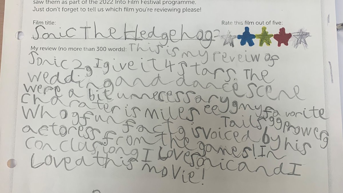 LCHS_ENP's tweet image. Getting our @intofilm_edu Festival reviews in ahead of the deadline next week. Young people wrote reviews about @sonic_hedgehog 2 which we were lucky enough to attend as part of the festival. #literacy #FilmForLearningFriday