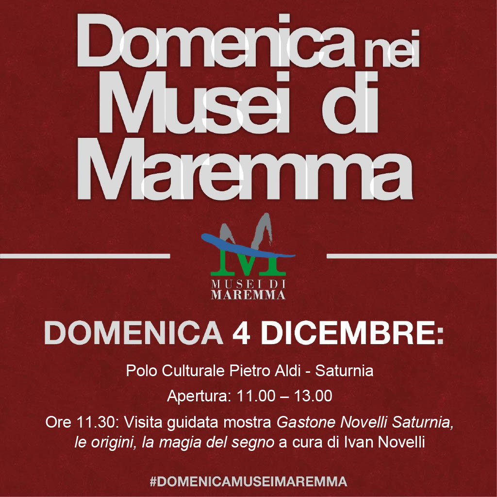 Polopietroaldi's tweet photo. 🤩 Ti aspettiamo domenica #4dicembre per la Domenica nei #Musei di #Maremma dalle 11.00 alle 13.00

👉11.30 la visita guidata gratuita alla mostra "Gastone #Novelli. #Saturnia, le origini, la magia del segno”, a cura di Ivan Novelli, responsabile Archivio Novelli

☎ 338.1224322 https://t.co/7esWqf3L9o
