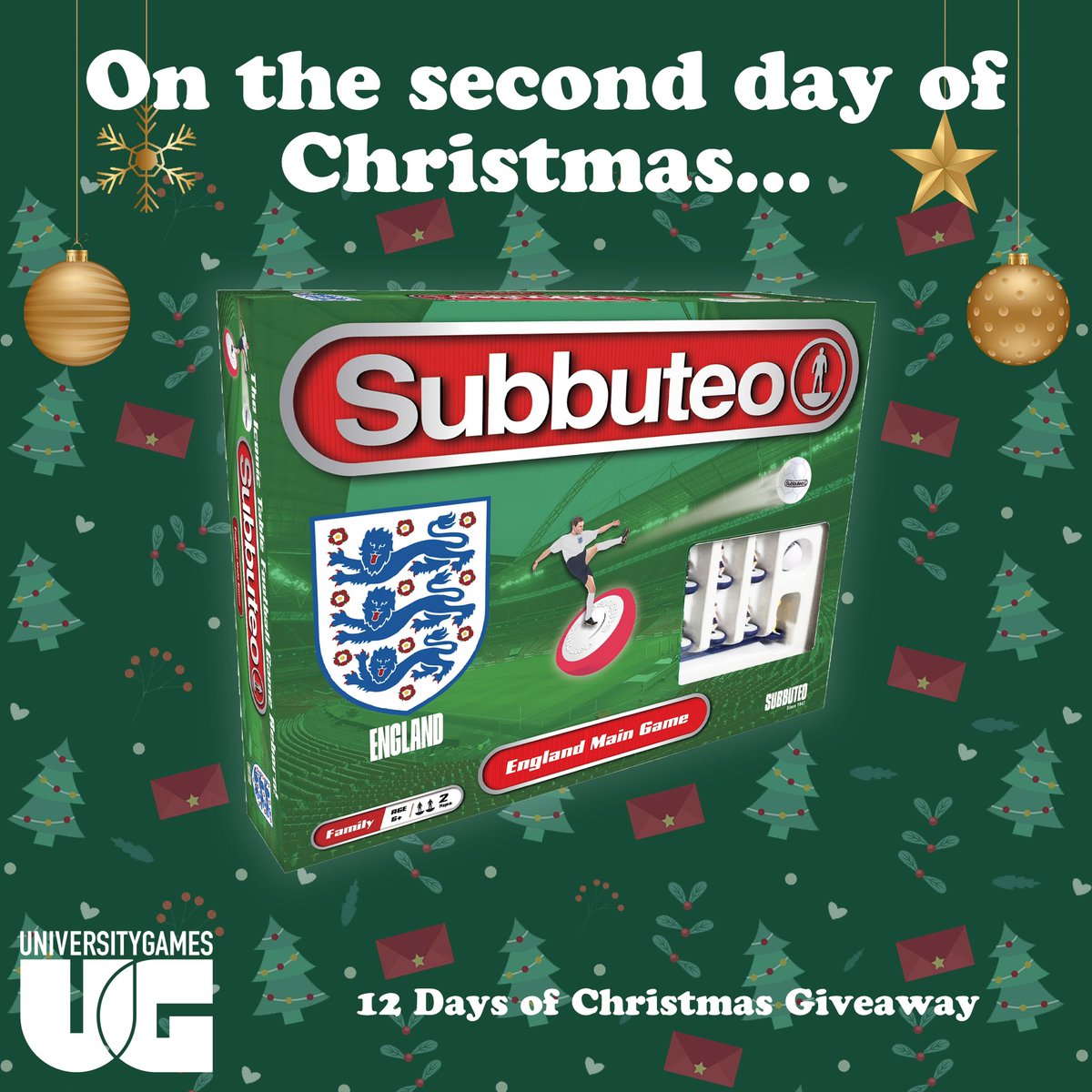 Day 2 - 12 Days of Christmas Giveaways🎄🎅🏻
To be in with a chance of winning our Subbuteo Official England Lionesses Main Game:
• RT &amp; Follow
• Comment: #12DaysofGiveaways 
Closes: 2pm on 03/12/2022, UK only, Full Ts&amp;Cs on FB &amp; IG #Giveaway #win