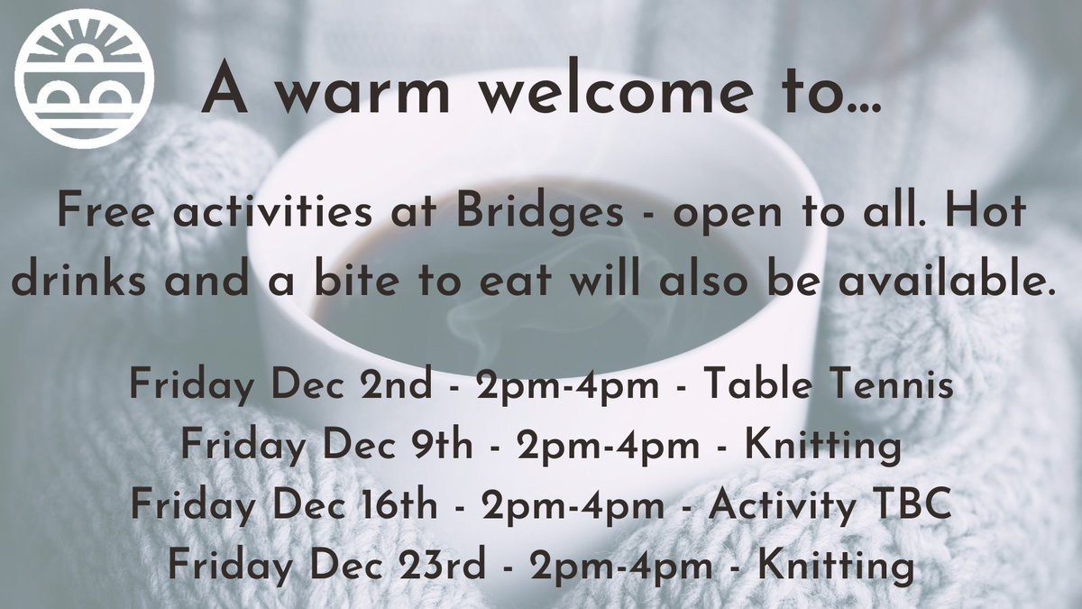 Happy Friday everyone! A gentle reminder that we are offering a warm space for the community to come together every Friday throughout December. You can read about this here - bit.ly/3Vp1EvN #community #warmwelcome #monmouth