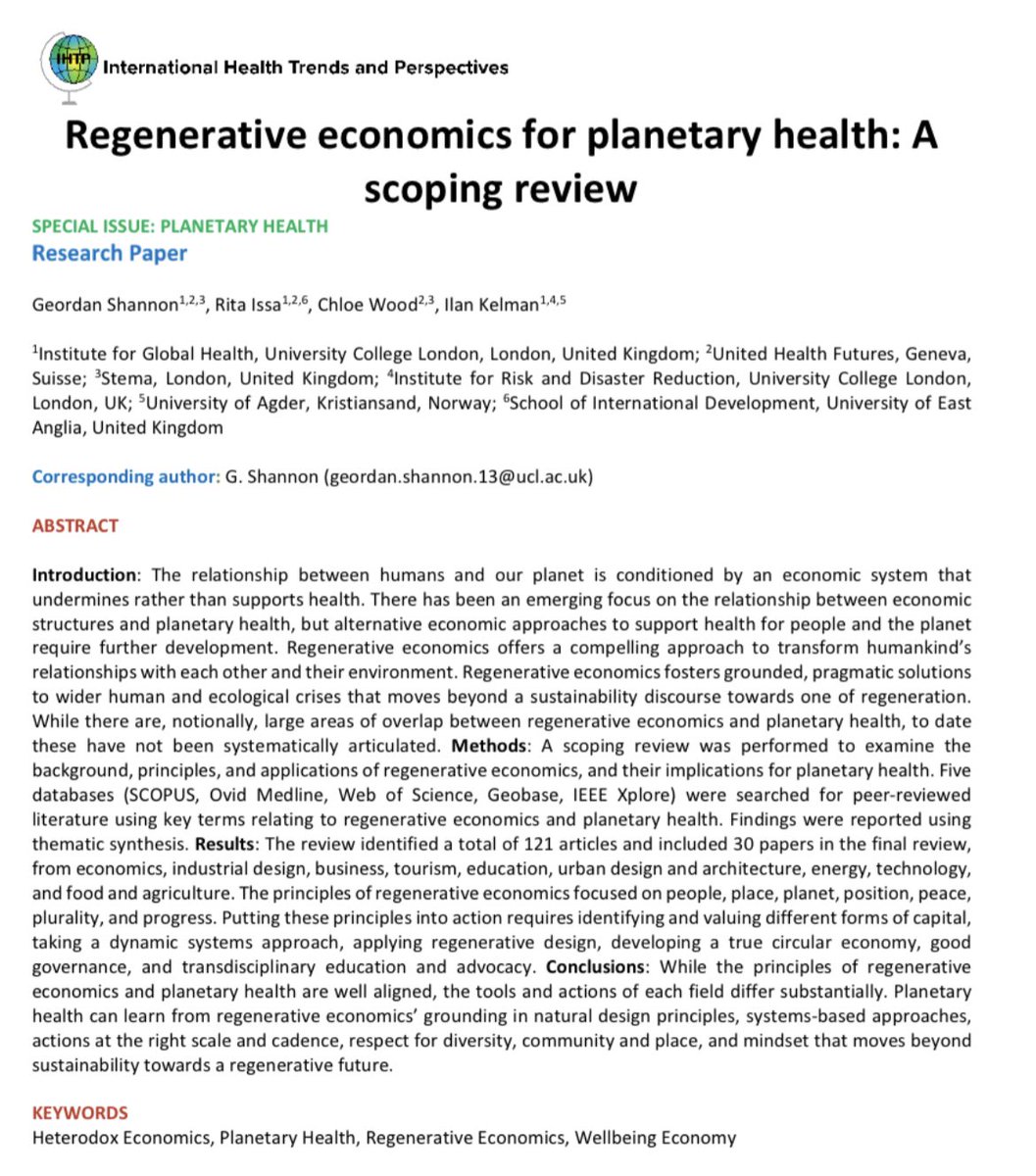 Rita Issa (@drritaissa) on Twitter photo We’re familiar w regenerative economics for ecosystems & the climate
What about for health? Can we create economic & irl environments for humans + more to thrive & regenerate, not just degrade/sustain?
Let’s welcome health to #ReFi #Regen <a href="/PlanetHealthX/">Planet.Health</a>
journals.library.ryerson.ca/index.php/ihtp… We’re familiar w regenerative economics for ecosystems & the climate
What about for health? Can we create economic & irl environments for humans + more to thrive & regenerate, not just degrade/sustain?
Let’s welcome health to #ReFi #Regen <a href="/PlanetHealthX/">Planet.Health</a>
journals.library.ryerson.ca/index.php/ihtp…