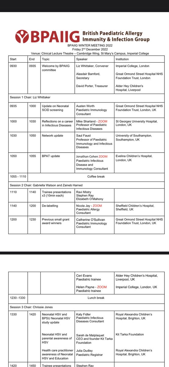 And we’ve started. <a href="/bpaiig/">BPAIIG</a> #wintermeeting organising a hybrid meeting is outrageously stressful! Looking forward to a great programme starting with Austen Worth and newborn scid screening