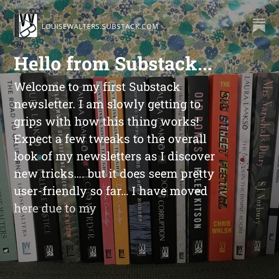 I have just sent my first newsletter out on Substack... please sign up if you would like to continue, or start, to receive my newsletters. I talk books, writing, and editing, mainly! #SupportIndiePublishing 

louisewalters.substack.com/p/hello-from-s…